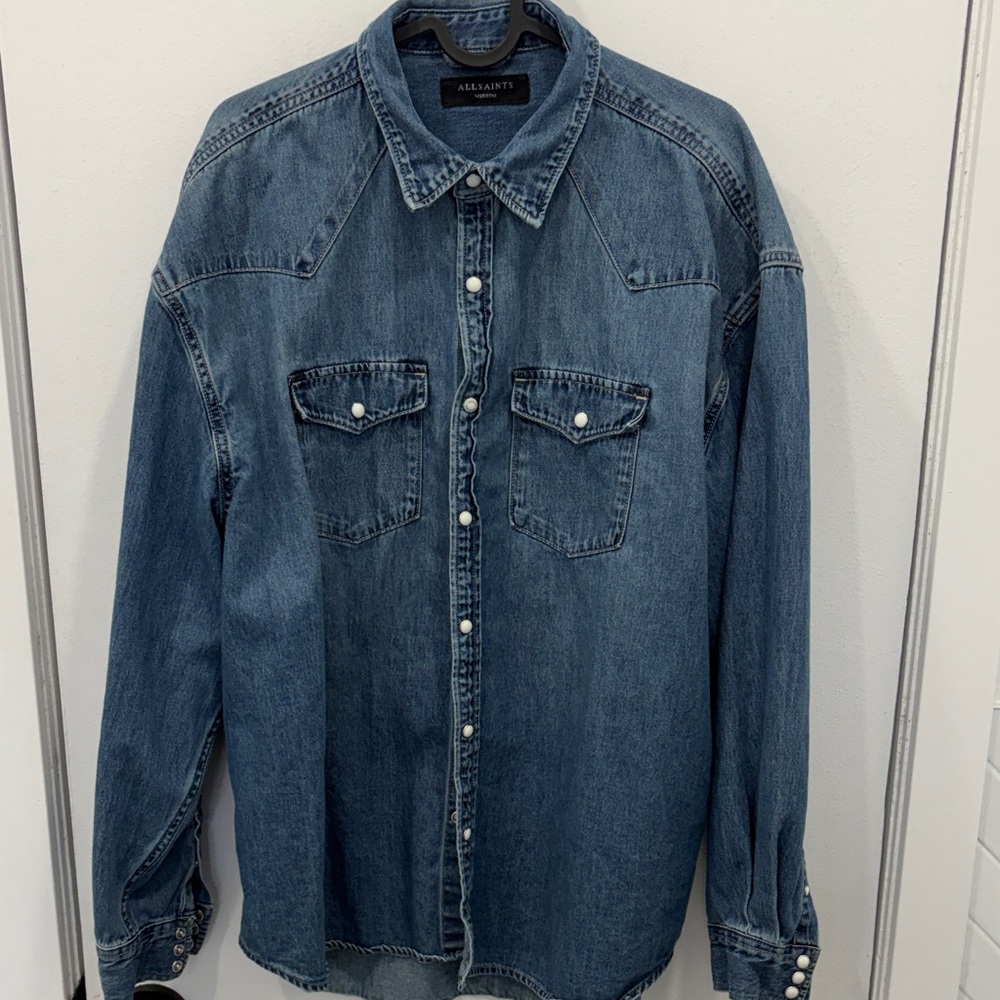 AllSaints Medium Denim Shirt Jacket in Light Blue